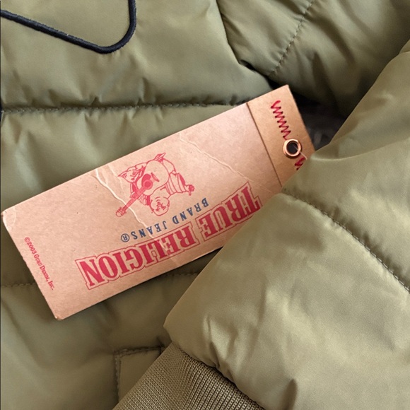 True Religion Green Puffer Jacket with Orange Hood - Picture 2 of 4